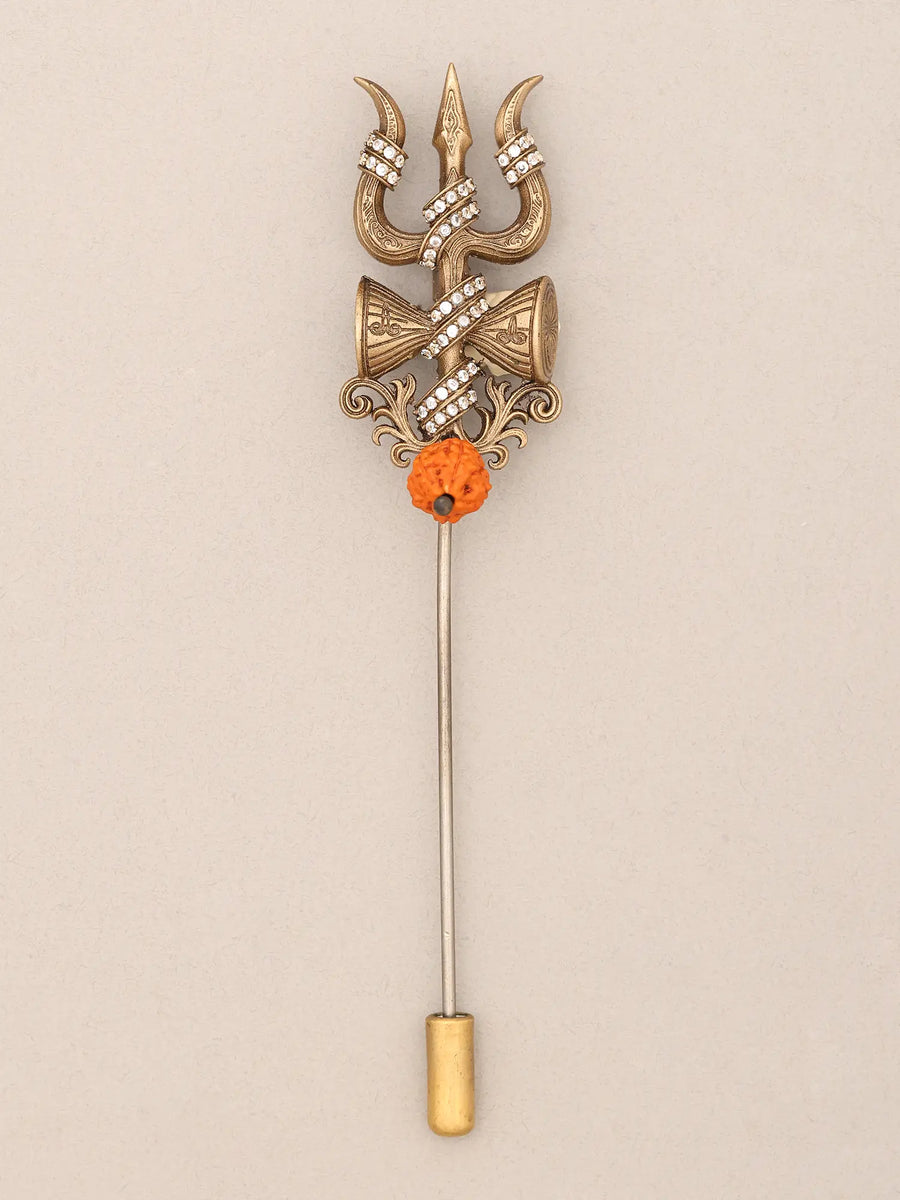 Shiva Trishul and Damru Brass Rudraksha Lapel Pin