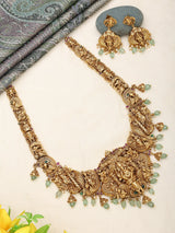 Antique Brass Lord Ganesha Temple Necklace and Earrings Set