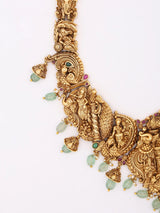 Antique Brass Lord Ganesha Temple Necklace and Earrings Set