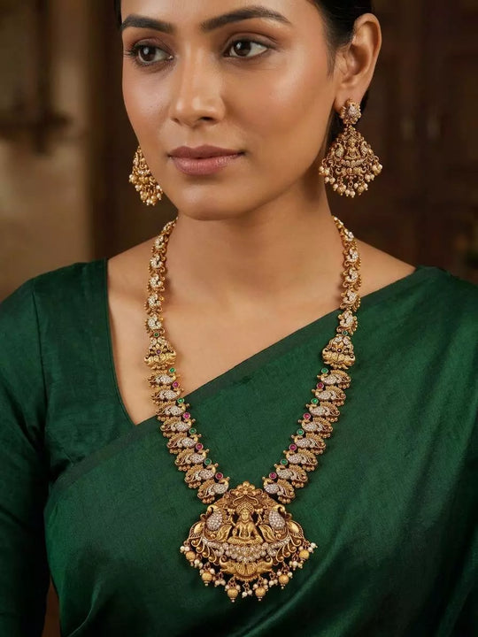 Temple Brass Haram Necklace and Earrings Set