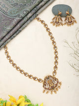 Goddess Lakshmi Temple Brass Haram Necklace and Earrings Set