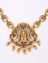 Goddess Lakshmi Temple Brass Haram Necklace and Earrings Set