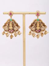 Goddess Lakshmi Temple Brass Haram Necklace and Earrings Set