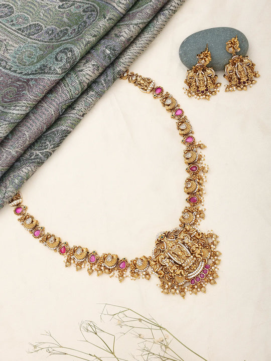 Tirupati Balaji Antique Finish Brass Necklace Set with Earrings