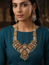Antique Finish Temple Haram Necklace and Earrings Set