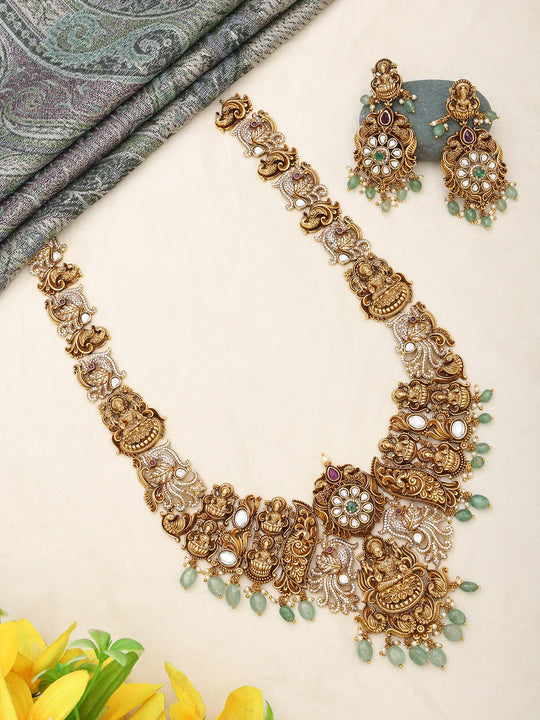 Antique Finish Temple Haram Necklace and Earrings Set