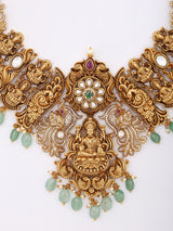 Antique Finish Temple Haram Necklace and Earrings Set