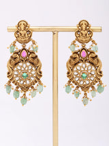Antique Finish Temple Haram Necklace and Earrings Set