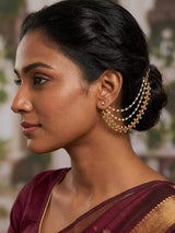 Bridal Floral Three Layer Brass Ear Chain Pair