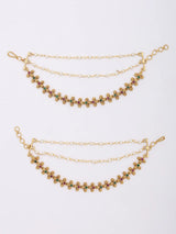 Bridal Floral Three Layer Brass Ear Chain Pair