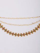 Bridal Floral Three Layer Brass Ear Chain Pair