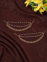 Bridal Floral Three Layer Brass Ear Chain Pair