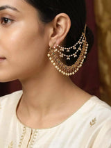 Bridal Floral Pearl Drop Mattal Ear Chain Pair