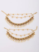 Bridal Floral Pearl Drop Mattal Ear Chain Pair