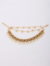 Bridal Floral Pearl Drop Mattal Ear Chain Pair