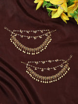 Bridal Floral Pearl Drop Mattal Ear Chain Pair