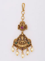 Goddess Lakshmi Temple Brass Maang Tikka with Pearl Drops