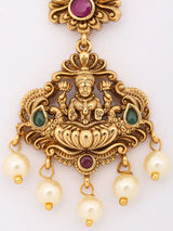 Goddess Lakshmi Temple Brass Maang Tikka with Pearl Drops