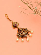 Goddess Lakshmi Temple Brass Maang Tikka with Pearl Drops