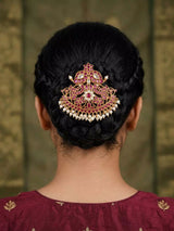 Pearl Drop Stone Studded Brass Bun Billai Juda Pin