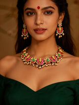 Lord Ganesha Temple Brass Necklace and Earrings Set