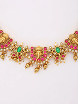 Lord Ganesha Temple Brass Necklace and Earrings Set