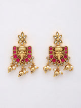 Lord Ganesha Temple Brass Necklace and Earrings Set