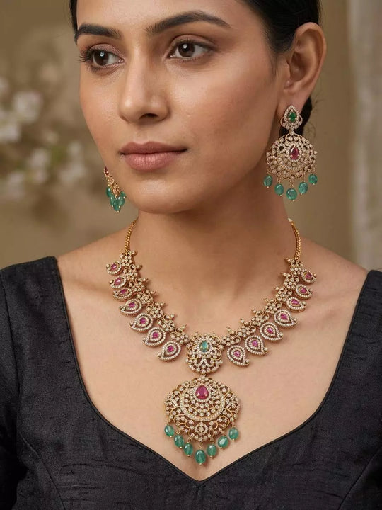 Polki Kundan Stone Studded Necklace and Earrings Set