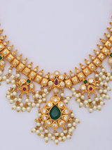 Polki Kundan Pearl Drop Necklace and Earrings Set