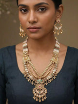Kundan Studded Rajwadi Rani Haar Set with Chandbali Earrings