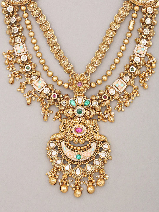 Kundan Studded Rajwadi Rani Haar Set with Chandbali Earrings