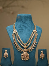Rajwadi Three Layer Rani Haar and Earrings Set with Bead Drop
