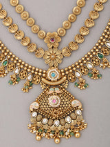 Rajwadi Three Layer Rani Haar and Earrings Set with Bead Drop