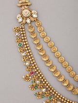 Rajwadi Three Layer Rani Haar and Earrings Set with Bead Drop
