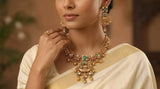 Kundan Elephant and Ghungroo Drop Brass Necklace Set