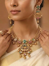 Kundan Elephant and Ghungroo Drop Brass Necklace Set