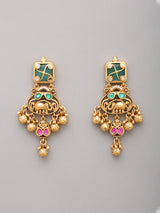 Kundan Elephant and Ghungroo Drop Brass Necklace Set
