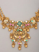 Kundan Elephant and Ghungroo Drop Brass Necklace Set