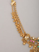 Kundan Elephant and Ghungroo Drop Brass Necklace Set