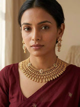 Kundan Leaf Choker Necklace and Earring Set in Brass