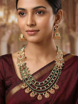 Layered Kundan Ghungroo Rani Haar Necklace Set in Brass