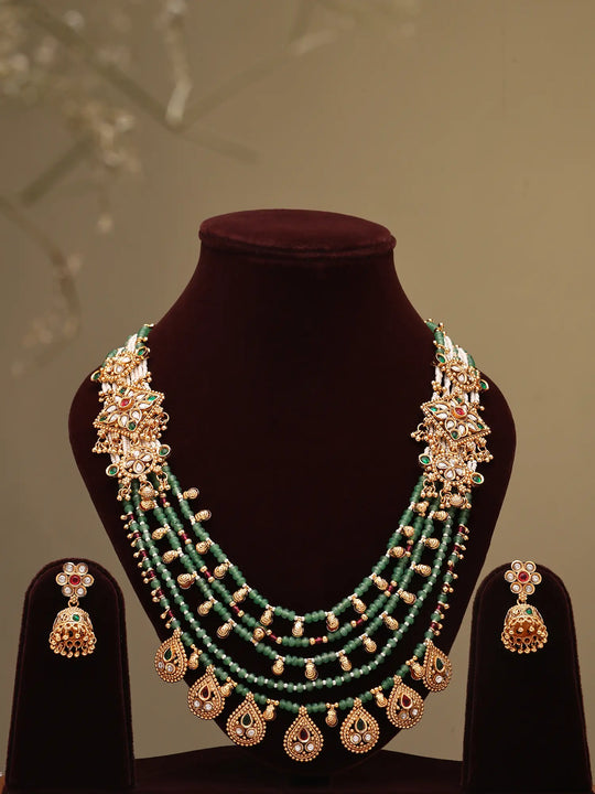 Layered Kundan Ghungroo Rani Haar Necklace Set in Brass