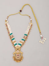 Kundan Temple Beaded Multi Strand Necklace and Earrings Set