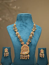 Radha Krishna Temple Haram Necklace and Earring Set with Ghungroo