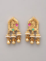 Radha Krishna Temple Haram Necklace and Earring Set with Ghungroo