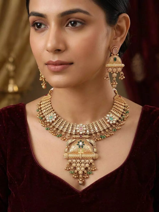 Kundan and Ghungroo Drop South Indian Necklace and Earring Set