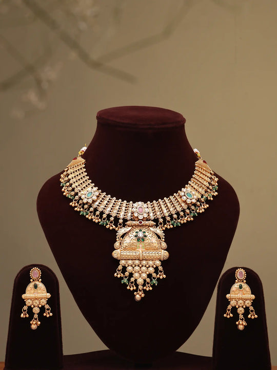 Kundan and Ghungroo Drop South Indian Necklace and Earring Set