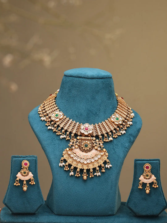 Floral Kundan Choker Set with Brass and Bead Drops