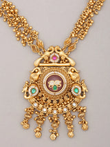 Kundan Temple South Indian Brass Necklace Set with Beads