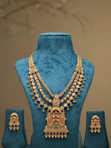 Jharokha Carved Rajwadi Rani Haar Necklace Set with Bead Drops